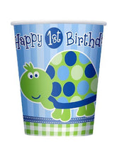 Load image into Gallery viewer, Boys 1st Birthday Turtle Themed Party Supplies for 16 Guests This Ultimate Party Pack Includes Banner, Table Cover, Cups, Luncheon Napkins, Plates, Treat Bags, Invitations, Curling Ribbon, Streamer, and Balloons - This Bundle Includes 108 Pieces!
