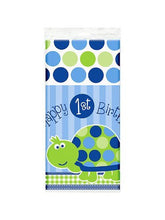 Load image into Gallery viewer, Boys 1st Birthday Turtle Themed Party Supplies for 16 Guests This Ultimate Party Pack Includes Banner, Table Cover, Cups, Luncheon Napkins, Plates, Treat Bags, Invitations, Curling Ribbon, Streamer, and Balloons - This Bundle Includes 108 Pieces!
