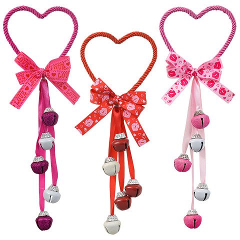 Valentine's Day Heart-Shaped Door Hangers with Bells Assorted - Red/Pink/Magenta -3 Count