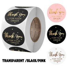 Load image into Gallery viewer, &quot;THANK you for your order&quot;sticker for envelope sealing labels sticker black pink transparent gold sticker stationery supply
