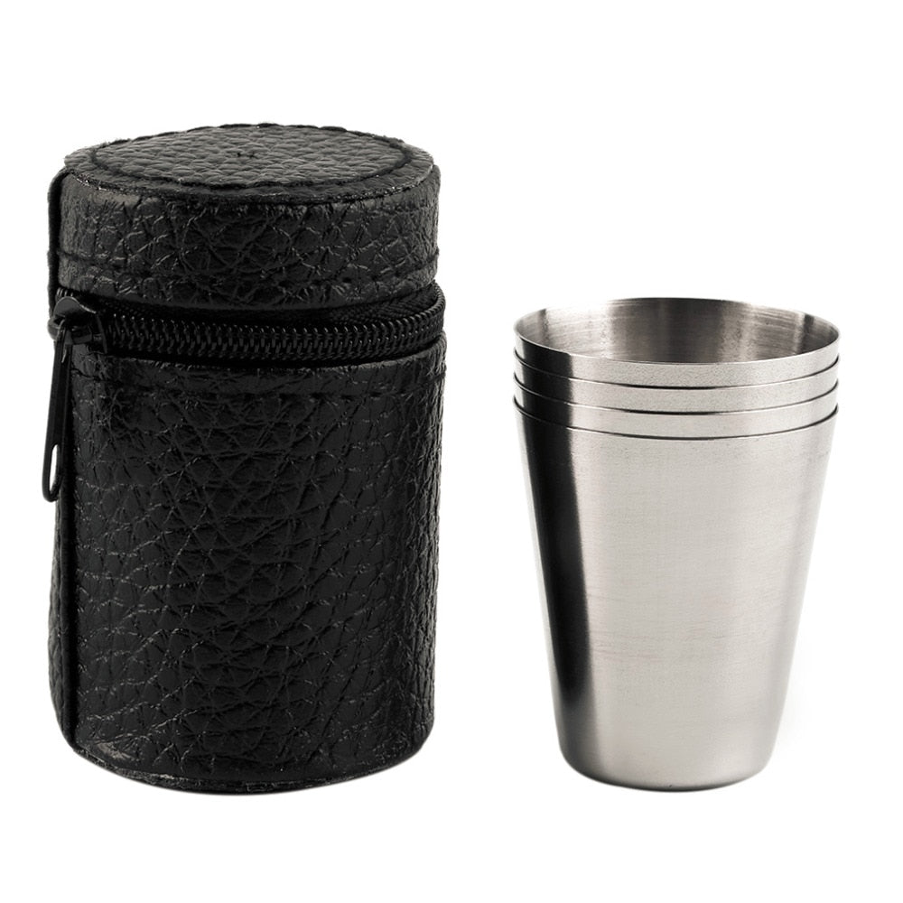 1 Set of 4 Stainless Steel Camping Cup Mug Drinking Coffee Tea With Case for outdoor new arrival