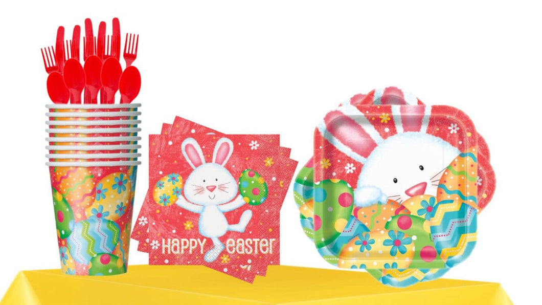 Easter Red Bunny Party Supplies Kit Serves For 8